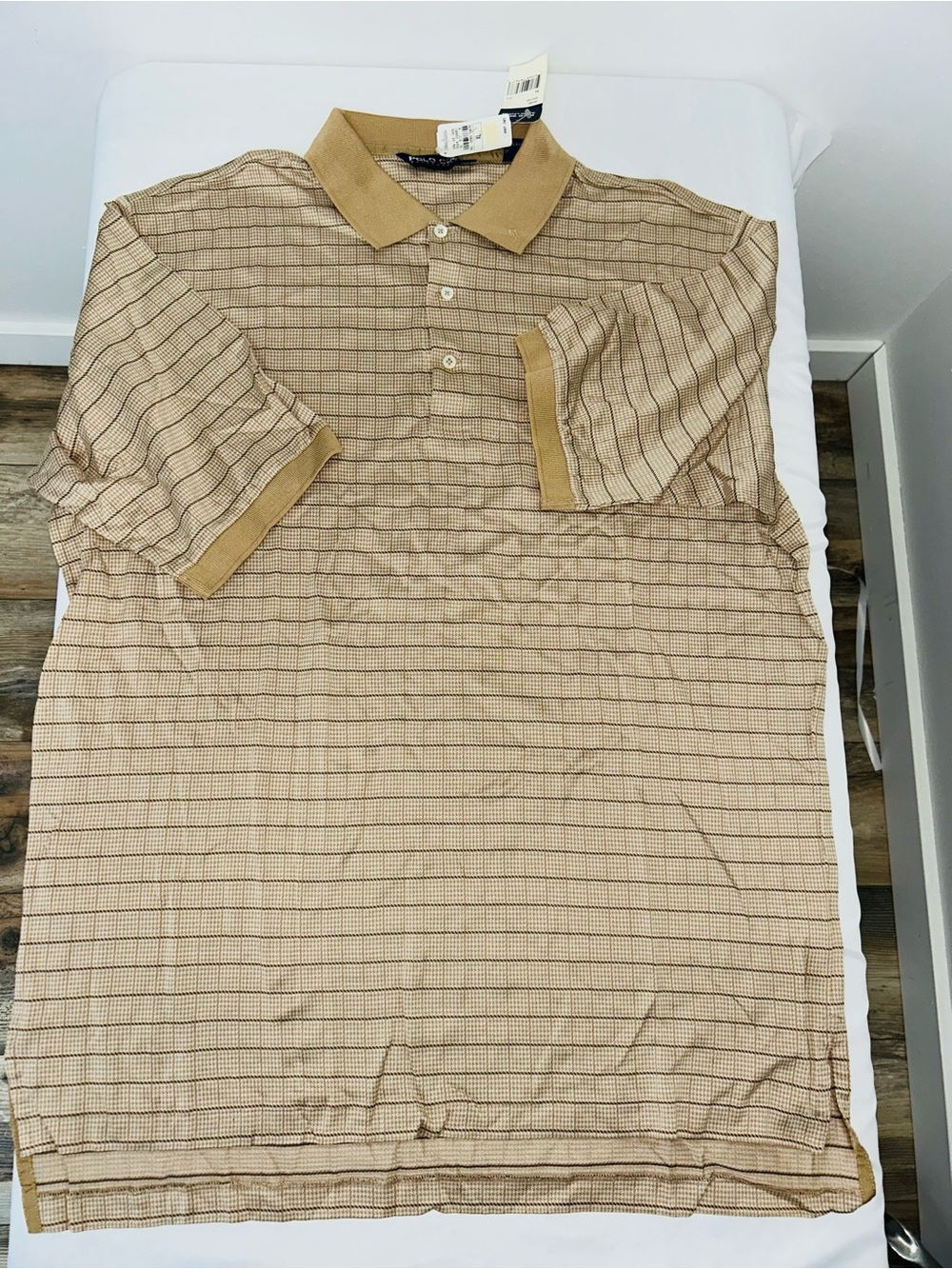Ralph Lauren Polo Golf Pima Cotton Men's Short Sleeve Polo Shirt Tan Plaid XL